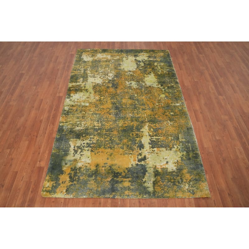 Hand Knotted Oriental Viscose Silk Carpet Modern All-Over Multi-Colored Abstract Area Rug - 8' 0'' X 5' 1''