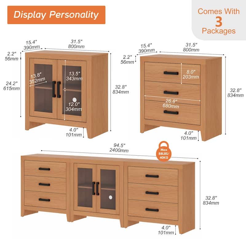 WAMPAT TV Stand for TVs up to 85 Inch, 3 in 1 Multifunction Entertainment Center with Drawers and Glass Doors - n/a