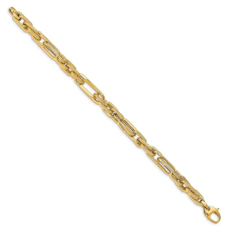 Curata 8.25mm 14k Gold Polished and Textured Bracelet 7.5 Inch