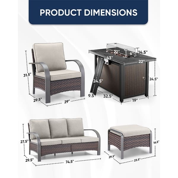 dimension image slide 42 of 48, Pocassy Outdoor Patio Furniture Set