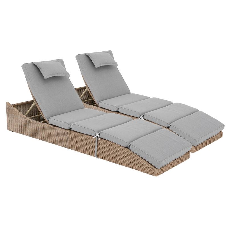 Patio Wicker Chaise Lounge Recliner Foldable Chair, w/ 5 Adjustable Back Positions & Cushion
