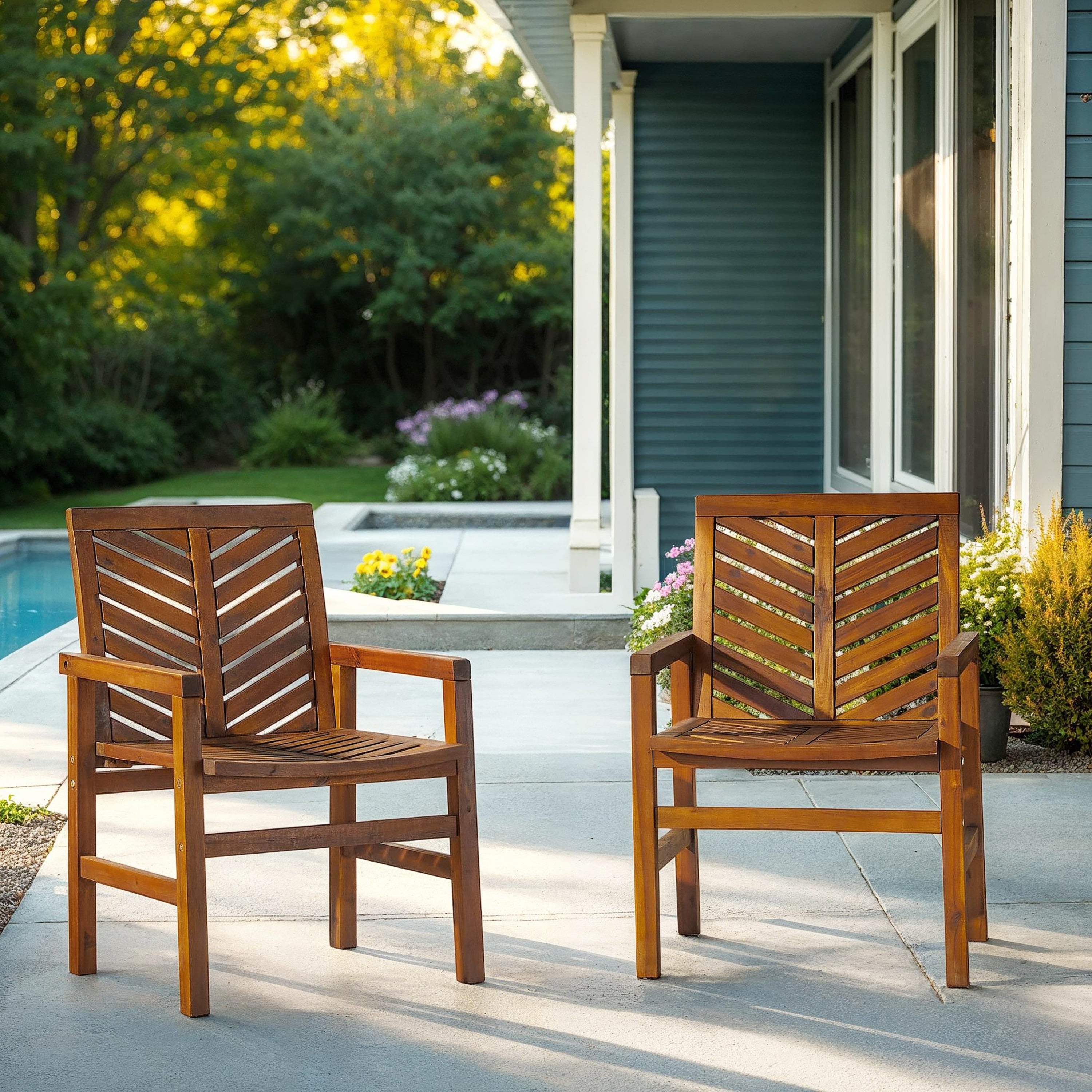 Walker Edison Acacia Wood Chevron Patio Chair (Set of 2)