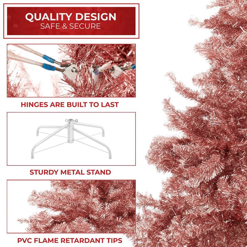 6ft Rose Gold Artificial Holiday Christmas Tree with Metal Stand - Rose Gold - 6 ft