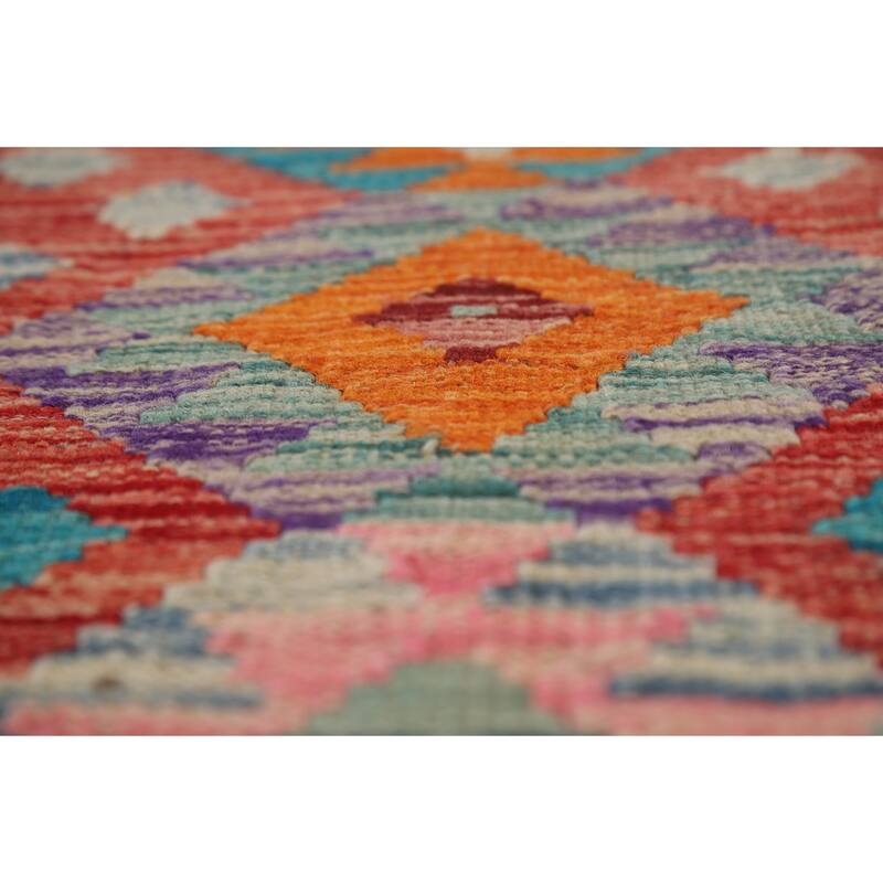 Kilim Area Rug Hand-Woven Geometric Wool Carpet - 10'4" x 13'2"