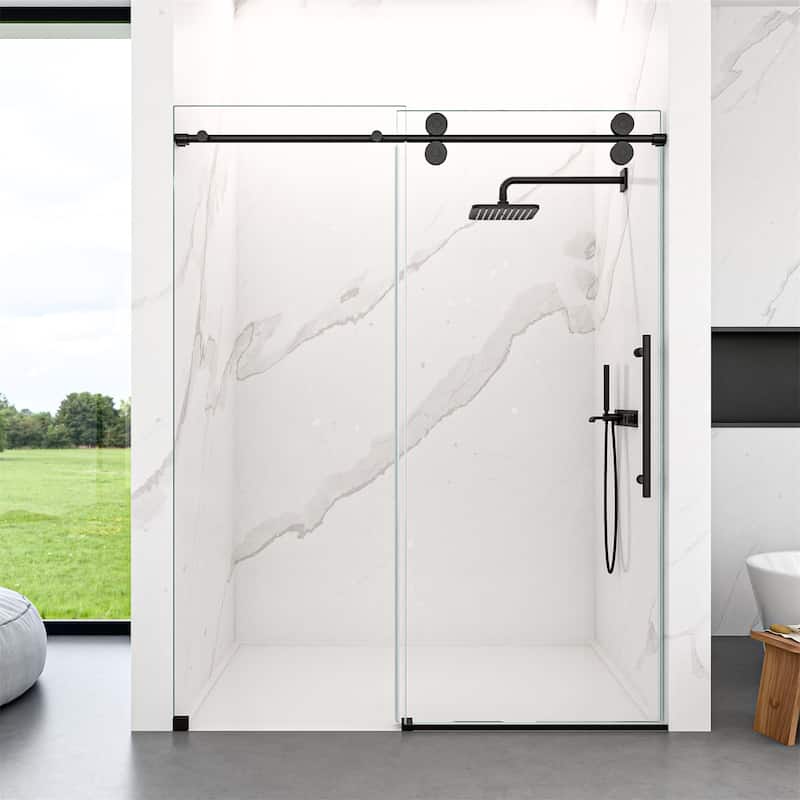 44"-48"W x76" H Frameless Single Sliding Shower Door - Matte Black