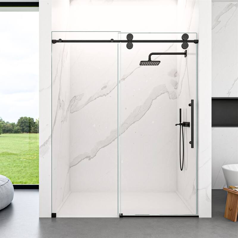 56"-60"W x 72"H Frameless Single Sliding Shower Door - Matte Black