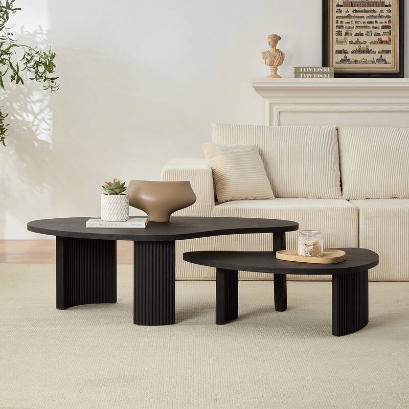 2-Piece Set, Modern Coffee Table Set Nesting Coffee Tables Irregular Shape Coffee Tables, for Living Room, Black