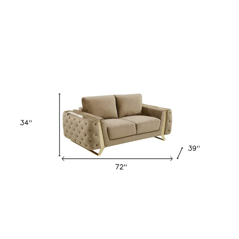 HomeRoots 72" Beige And Gold Velvet Loveseat