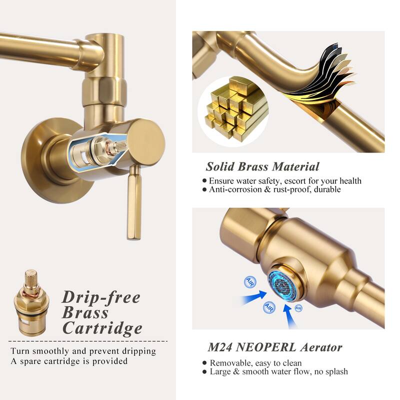 WOWOW Wall Mounted Pot Filler Faucet with Double Joint Swing Arms