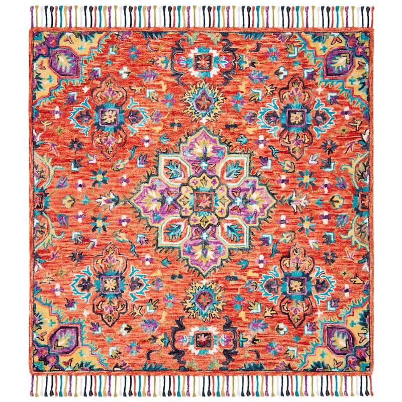 SAFAVIEH Handmade Aspen Irmingard Boho Tribal Wool Medallion Rug - 5' Square - Red/Gold