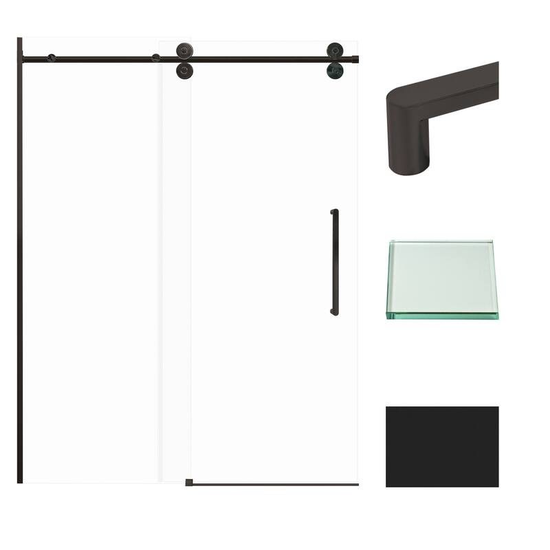 Teegan Plus 59 in. W x 80 in. H Sliding Door with Fixed Panel Semi-Frameless Shower Door with Clear Glass - Matte Black
