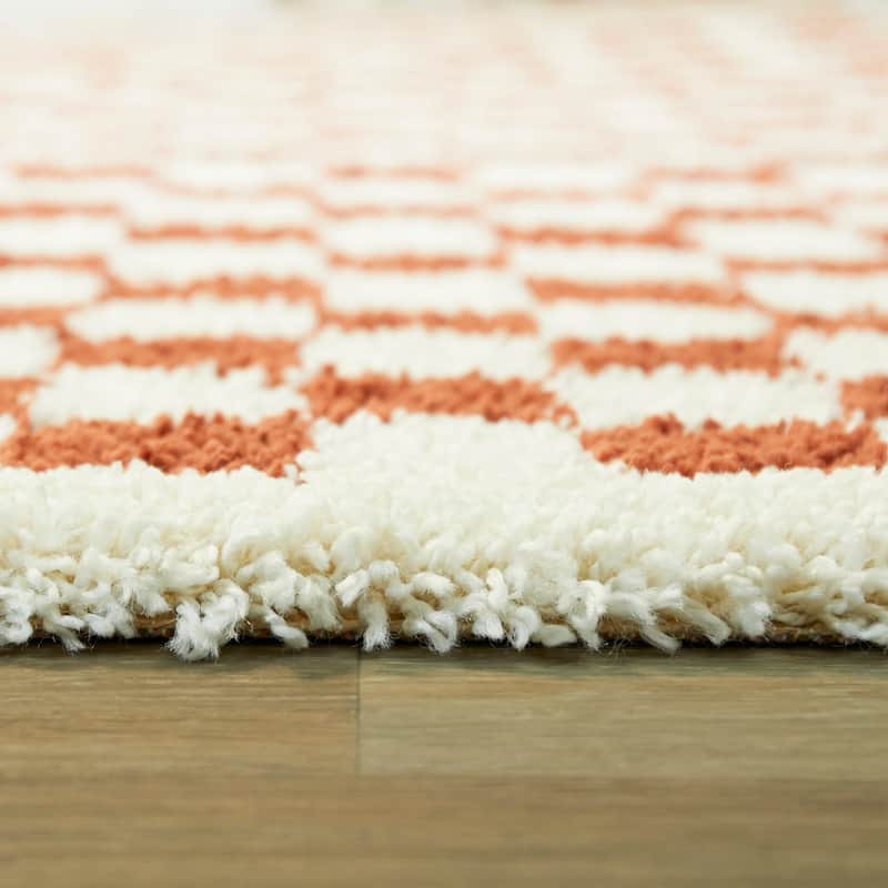 Covey Plush Checkered Thick Shag Area Rug