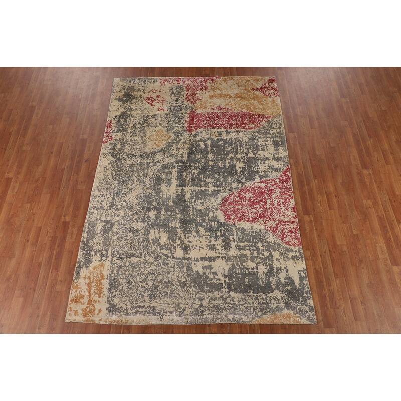 All-Over Abstract Oriental Area Rug Hand-Knotted Wool Carpet - 6'5" X 9'4"