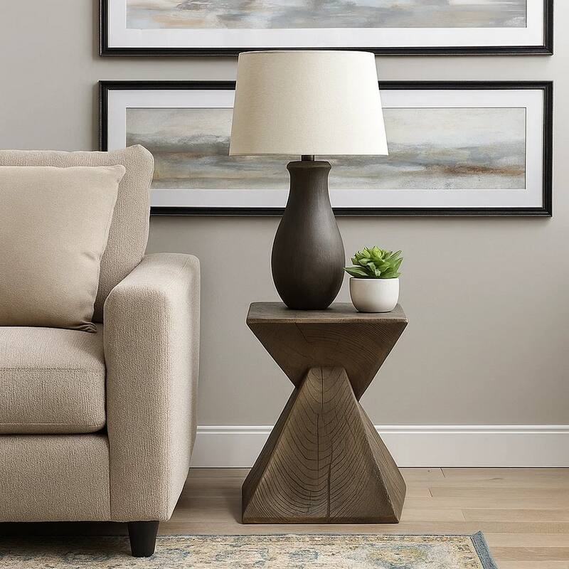 17 Inch Accent Table, Heavy-Duty Durability Cement, Weathered Oak Brown