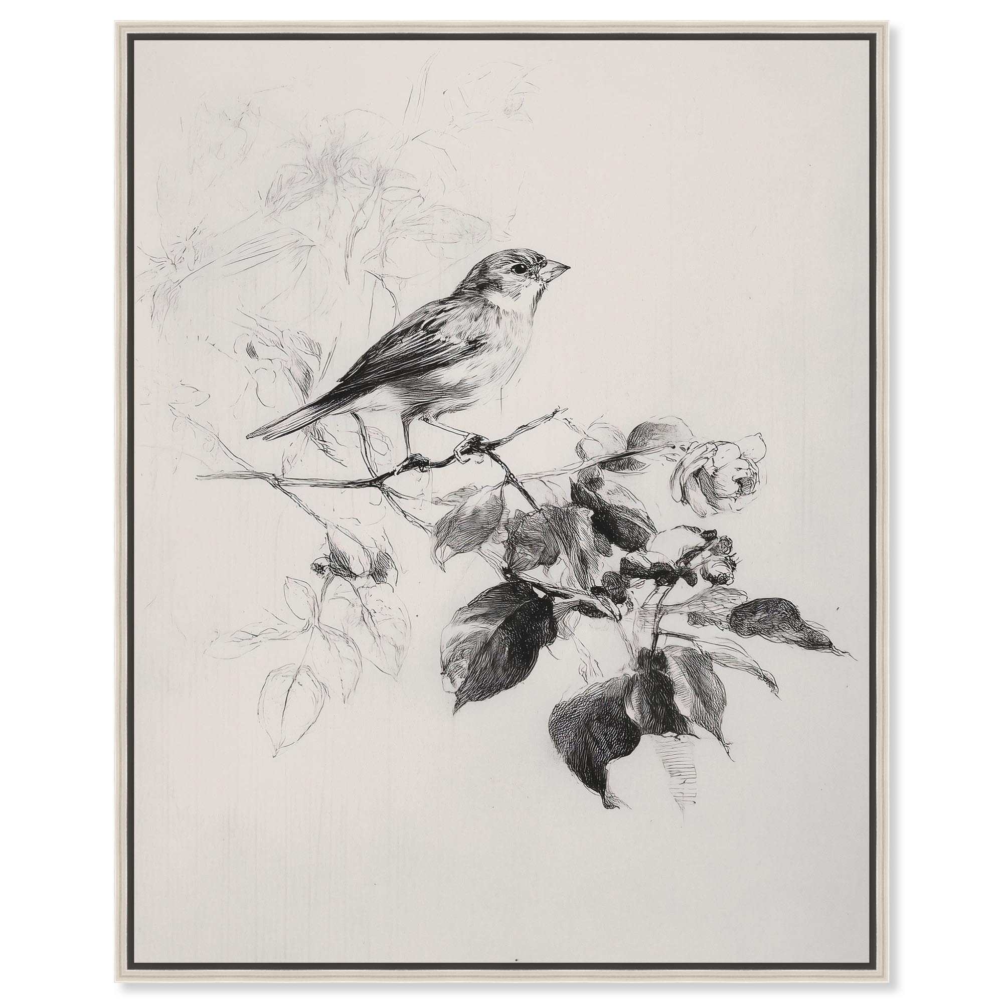 Bird on a Branch IV Vintage Wall Art Framed Canvas Print by Art Remedy