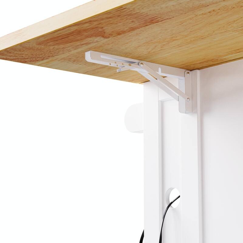 53" Rolling Kitchen Island with Drop Leaf, Power Outlet & Internal Door Storage, 5 Open Side Racks