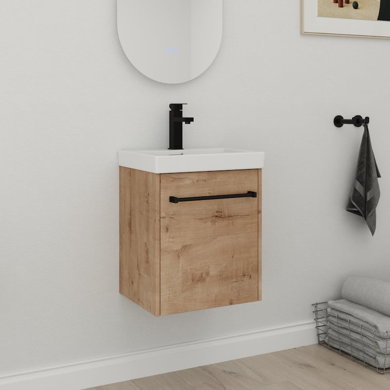 Bathroom Vanity With Sink In 16/18 Inch, Floating Bathroom Vanity With Soft Close Door