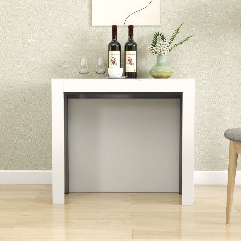 Modern Multifunctional Extendable Dining Table With Outlet,Space Saving Expanding Table With Storage