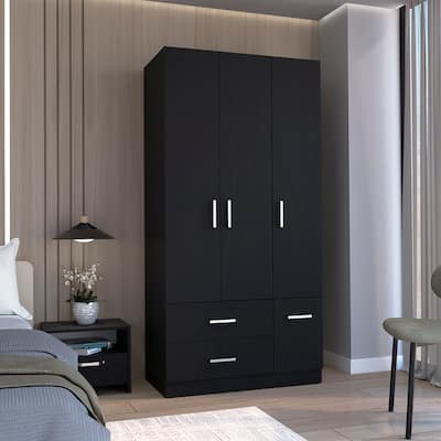 4 Door Armoire Wardrove Closet with 2 Drawers,Shelves,Cabinet and Hanging Rod