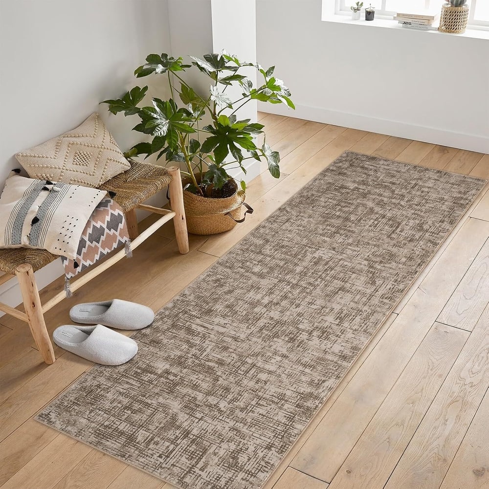 Modern Abstract Area Rug for Living Room, Throw Floor Carpet for Home Décor, Brown - 2' x 3'