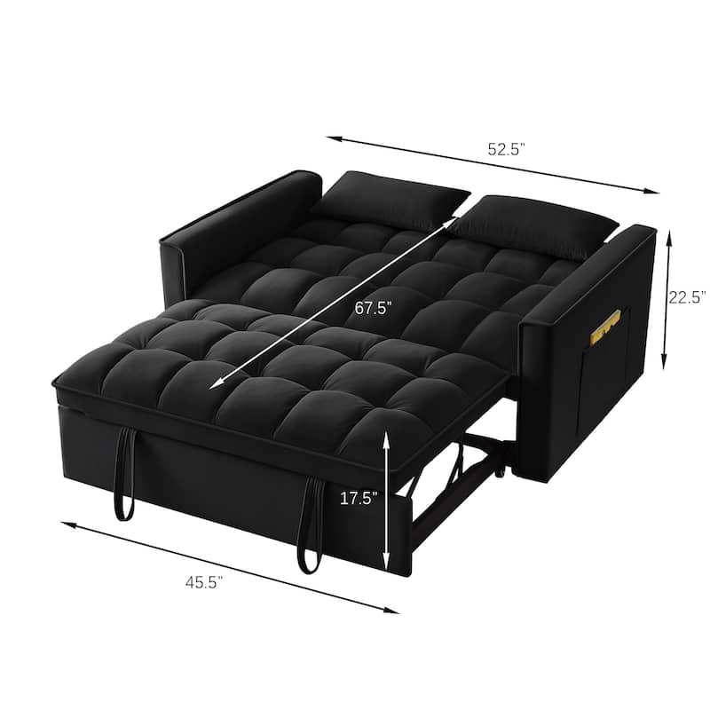 Black Velvet 4-in-1 Pull-Out Loveseat Sofa Bed