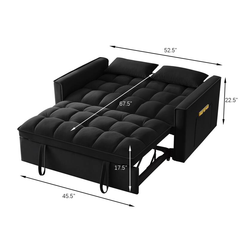 Tufted Loveseat with Pull-Out Bed, Armrests & Storage - Space-Saving Velvet Sofa