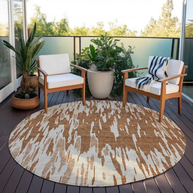 Machine Washable Indoor/ Outdoor Abstract Chantille Rug - Paprika - 8' x 8'