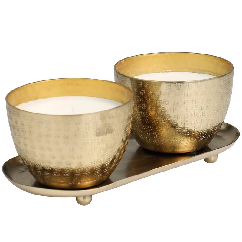 Silver or Gold or Copper Metal Scented Grid Patterned 10 oz 1 Wick Candle with White Wax (Set of 2)