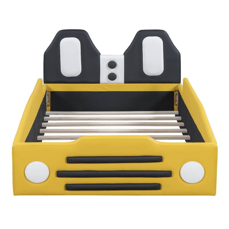 Twin Size Race Car-Shaped Platform Bed with Wheels, Yellow
