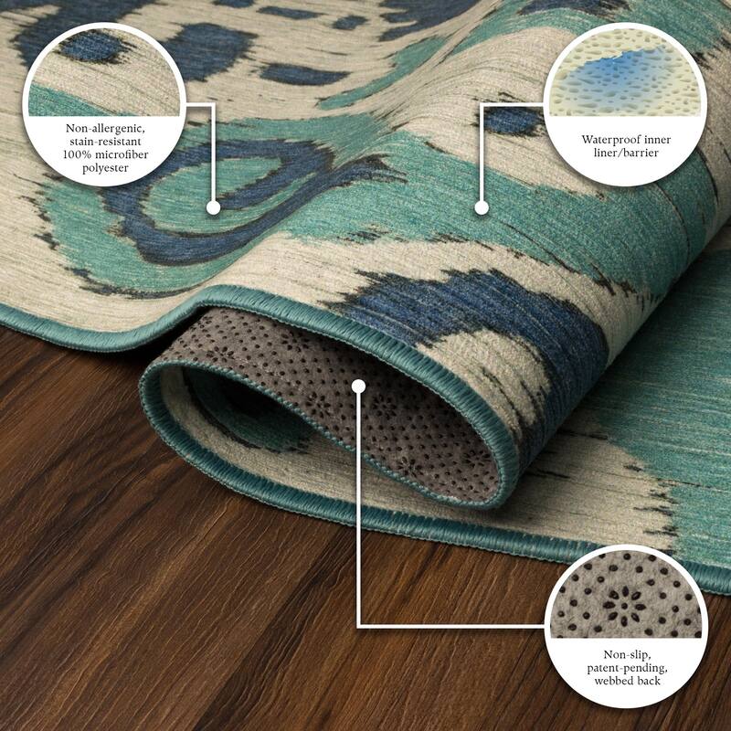 My Magic Carpet Machine Washable Rug Ochre Ikat Steel Blue