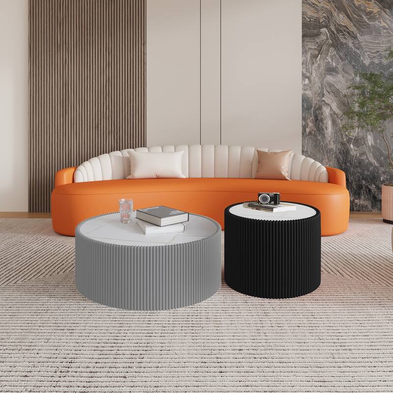 Unique Gold Pattern Light Sintered Stone Cylinder Coffee Table for Living