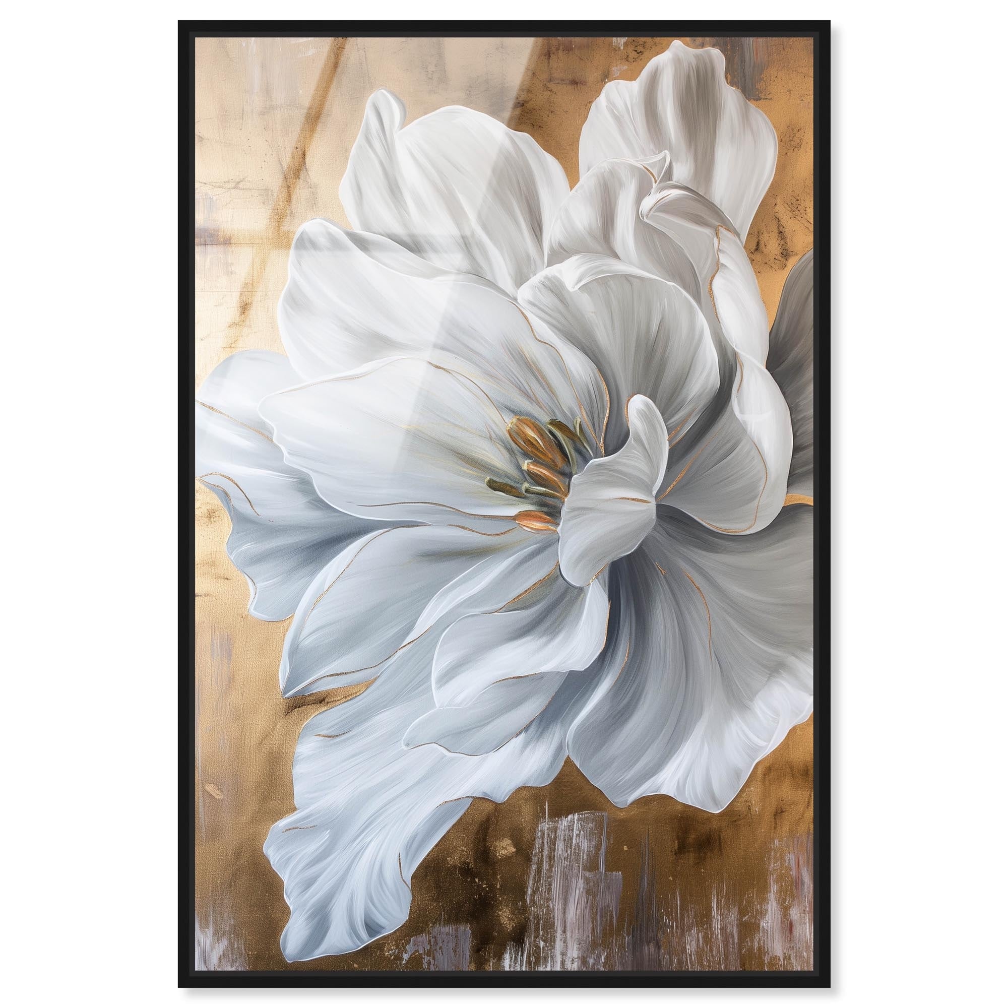 Bloom White Petals Floral Fine Framed Acrylic Wall Art by Art Remedy
