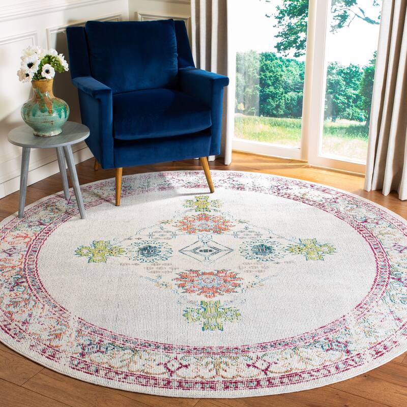 SAFAVIEH Crystal Yukie Vintage Boho Oriental Rug - 7' Round - Cream/Grey