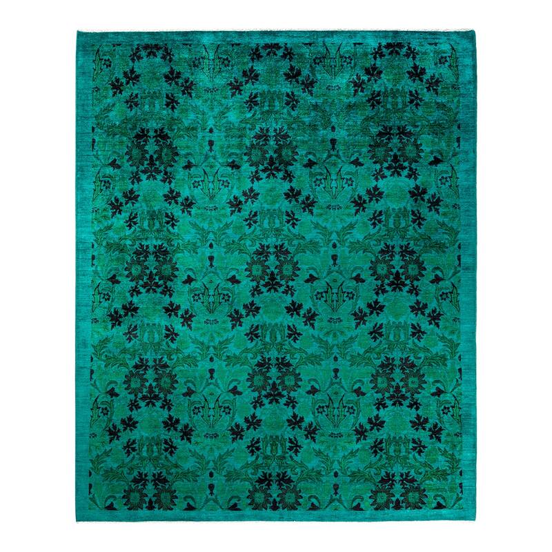 Overton Hand Knotted Wool Vintage Inspired Modern Contemporary Overdyed Green Area Rug - 8' 2" x 10' 0"