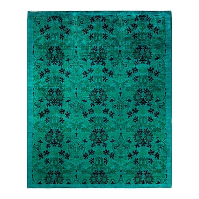 Overton Hand Knotted Wool Vintage Inspired Modern Contemporary Overdyed Green Area Rug - 8' 2" x 10' 0"