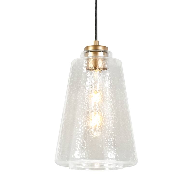 Modern Gold 1-Light Textured Clear Glass Pendant Light for Kitchen Island - D7.9"xH12.5"