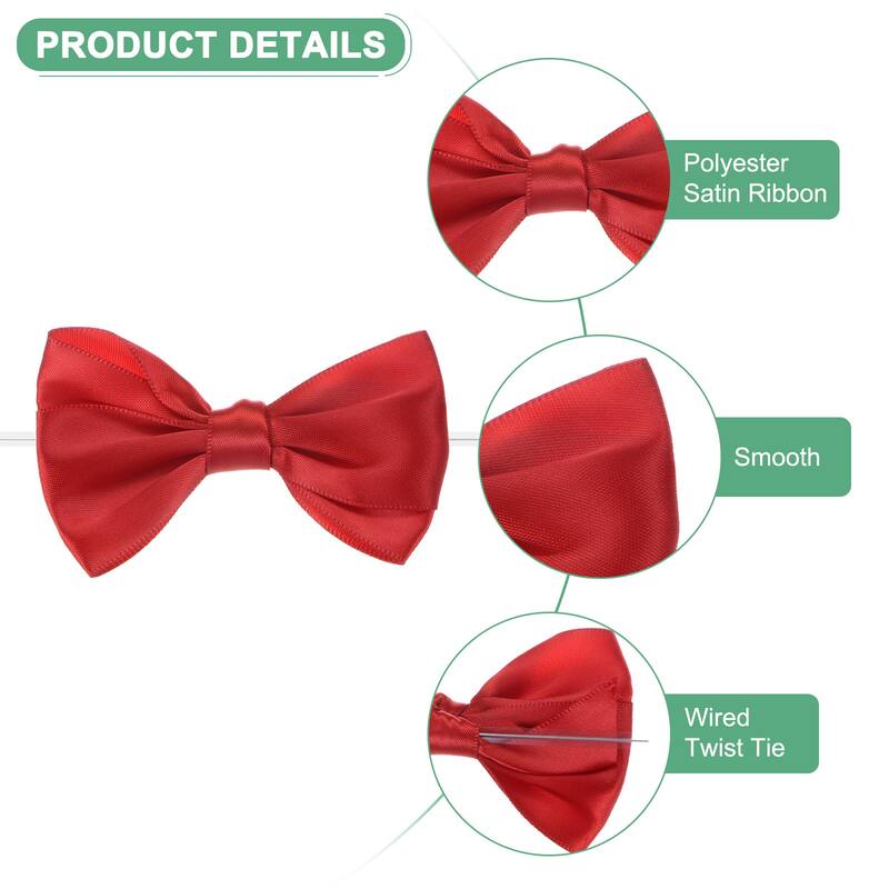 24-Pack Satin Ribbon Twist Tie Bows 3x3.6" Bow Twist for Craft - Red