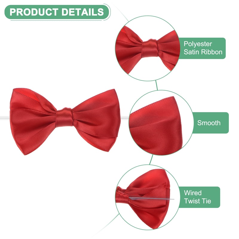 36-Pack Satin Ribbon Twist Tie Bows 3x3.6" Bow Twist for Craft - Red