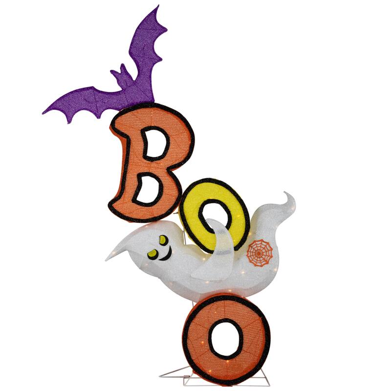 Lighted Bat and Ghost "BOO" Halloween Decoration - 4.5' - Warm White LED Lights