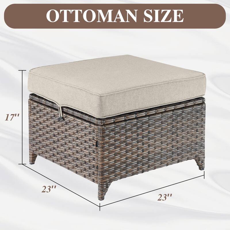 Wicker Ottomans, Outdoor Wicker Footstool Set of 2