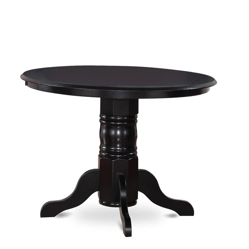 East West Furniture Dining Room Set- a Round Dining Table and Dark Gotham Linen Fabric Chairs, Black (Pieces Option)