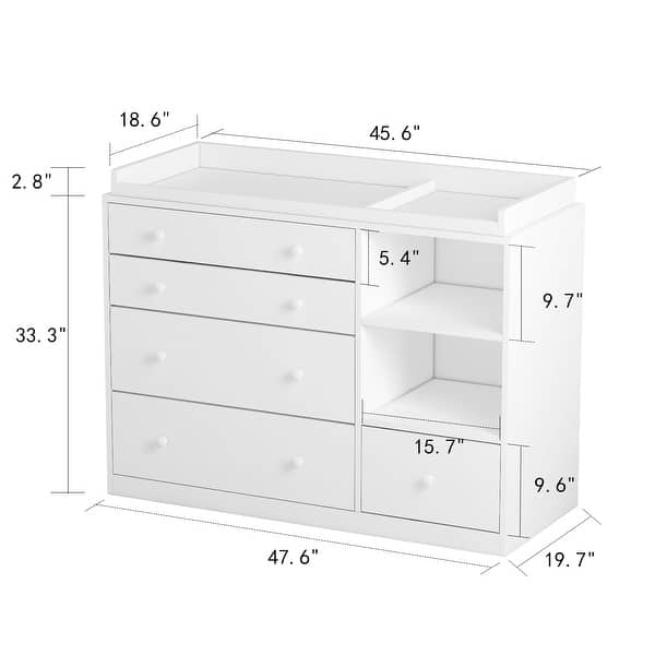 dimension image slide 0 of 2, Premium White 5-Drawer Dresser with Baby Changing Table by Kerrogee - 47.2"L