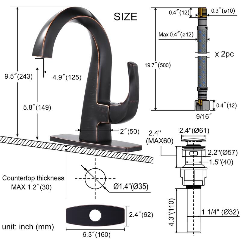 WOWOW Single Handle Gooseneck Bathroom Faucet with Deckplate Included