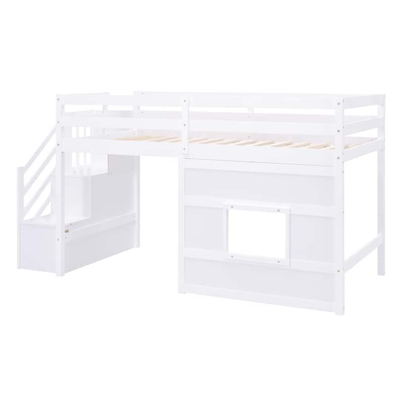 Loft Bed with Storage Staircase and Window