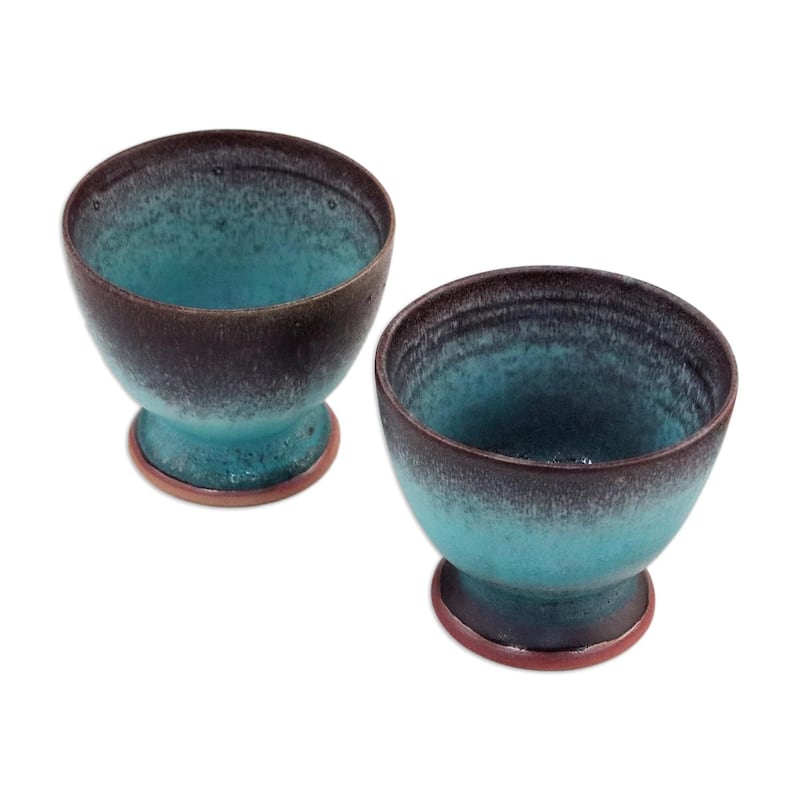 Novica Handmade Serene Seas Ceramic Teacups (Pair)