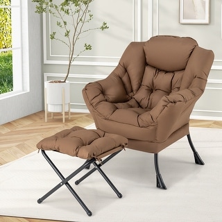 Gymax Lazy Sofa Chair Accent Leisure Armchair w/ Folding Footrest &