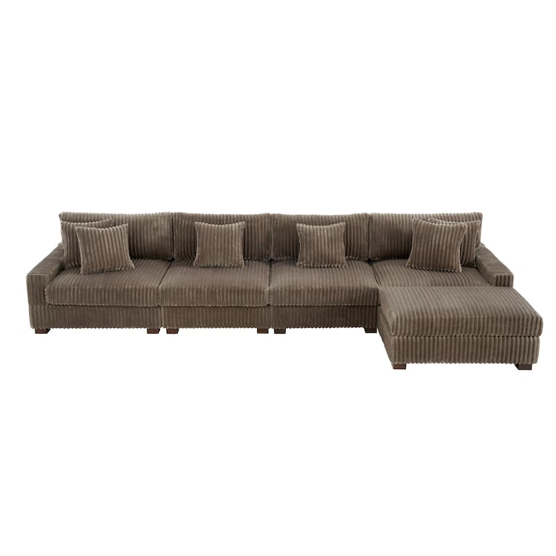 Anne 150" W Upholstered Plush Corduroy Modular Sectional Sofa