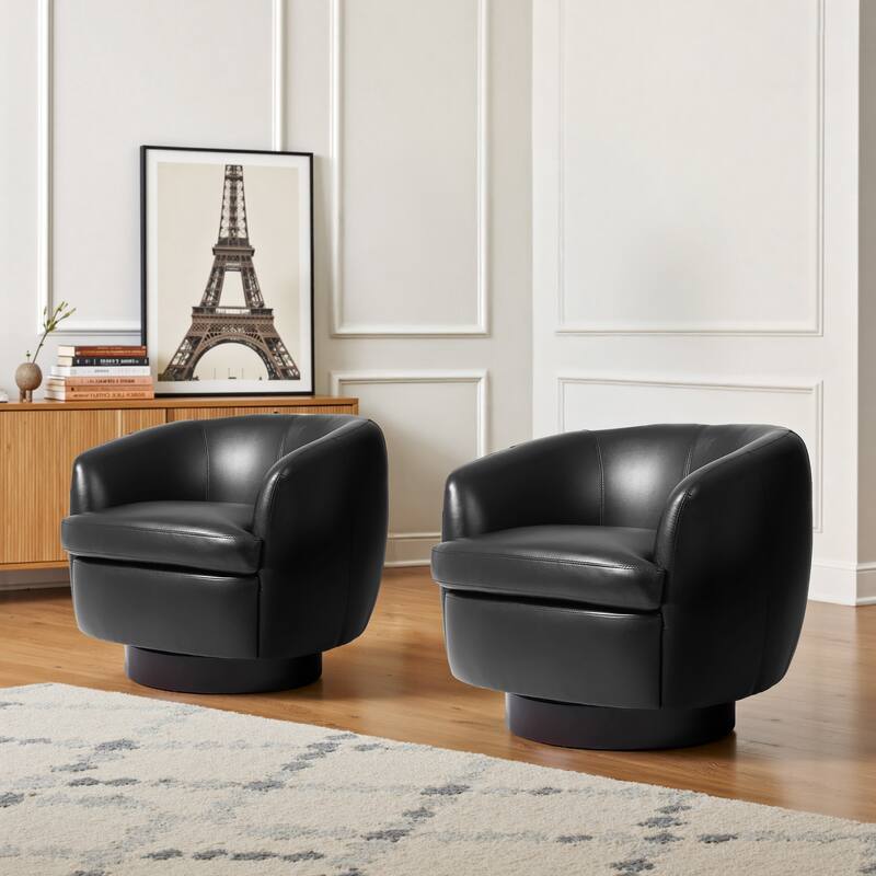 UIXE 2 Set Modern PU Leather Swivel Barrel Chairs Rounded Accent Chair