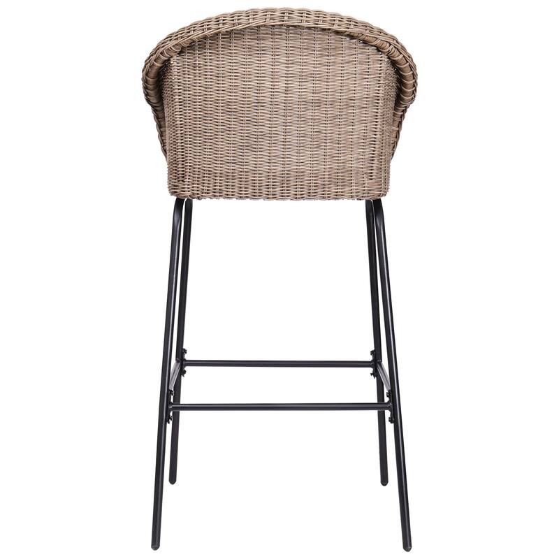 Roomfitters Ladd Outdoor Metal Wicker Barstools with Integrated Footrest, Set of 2