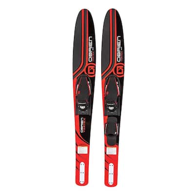 OBrien Vortex Combo 65.5 Inch Adult Mens Size 4.5-13 Wide Body Water Skis, Red
